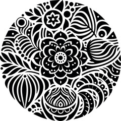 Mandala design, round geometrical shape decorative Floral design Silhouette Motif Pattern, round shape Flower design elements silhouette pattern black and white 