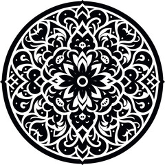 Mandala design, round geometrical shape decorative Floral design Silhouette Motif Pattern, round shape Flower design elements silhouette pattern black and white 