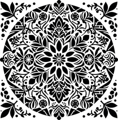 Mandala design, round geometrical shape decorative Floral design Silhouette Motif Pattern, round shape Flower design elements silhouette pattern black and white 