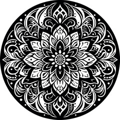 Mandala design, round geometrical shape decorative Floral design Silhouette Motif Pattern, round shape Flower design elements silhouette pattern black and white 