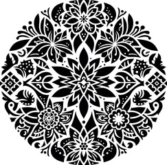 Mandala design, round geometrical shape decorative Floral design Silhouette Motif Pattern, round shape Flower design elements silhouette pattern black and white 