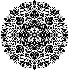 Mandala design, round geometrical shape decorative Floral design Silhouette Motif Pattern, round shape Flower design elements silhouette pattern black and white 
