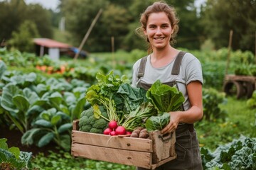 Farm to Table: Woman with Organic Vegetable Harvest