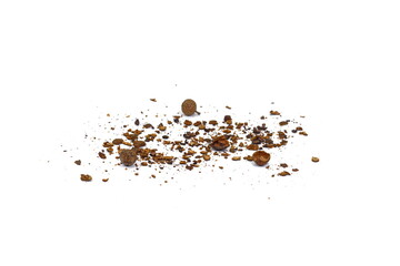 Ground Allspice, crushed pimento spice, Jamaican pepper pile isolated on white background. Pimento sprinkle.