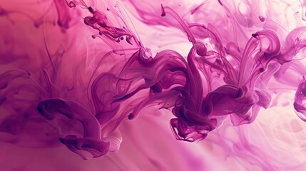 An enchanting abstract scene with fluid, dynamic patterns in rich tourmaline pink, evoking the gentle movements of ink in water and creating a tranquil, elegant feel.