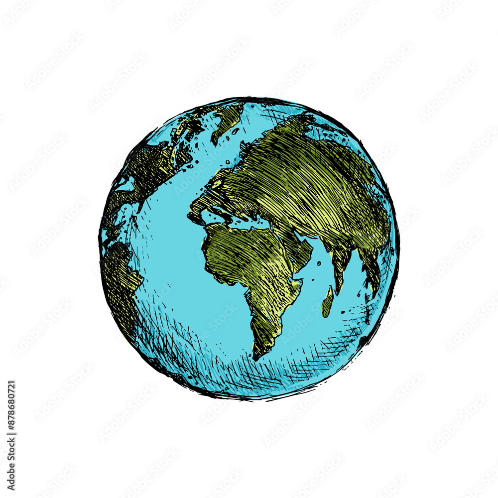 Wall mural globe sketch. hand drawn earth planet with continents and oceans. doodle world map vector illustrati