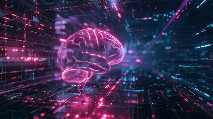 A futuristic holographic interface with floating data panels, graphs, and glowing icons, set against a dark, high-tech background, symbolizing advanced data analysis and digital innovation