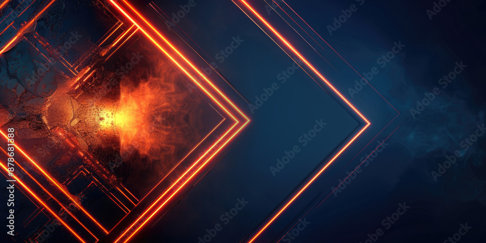 Poster abstract background with neon geometric rays on a black background with empty space for text. banner