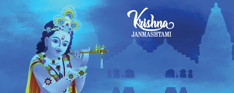 Happy shree krishan festival janmashtami celebration banner