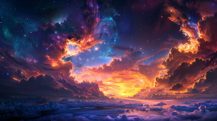 Fototapeta premium Solar flares painting the night sky with vibrant hues