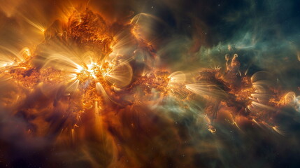 Solar flares creating a radiant explosion of color
