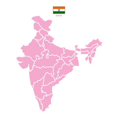 Obraz premium Silhouette and colored (pink) india map