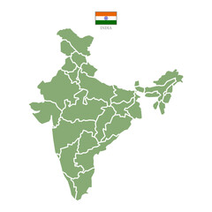 Obraz premium Silhouette and colored (green) india map
