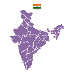 Obraz premium Silhouette and colored (purple) india map