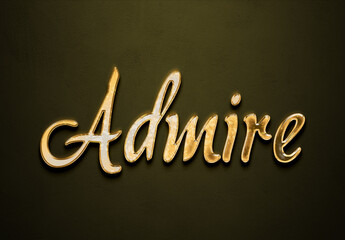 Old gold text effect of word Admire with 3D glossy style Mockup.