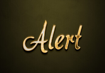 Old gold text effect of word Alert with 3D glossy style Mockup.