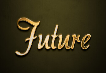 Old gold text effect of word Future with 3D glossy style Mockup.