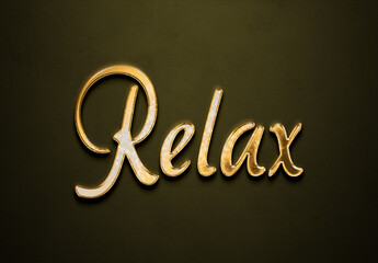 Old gold text effect of word Relax with 3D glossy style Mockup.