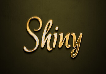 Old gold text effect of word Shiny with 3D glossy style Mockup.