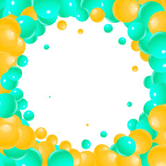 Scattered floating colored spheres on a vibrant background - 3D render. Red photo frame. Eps 10