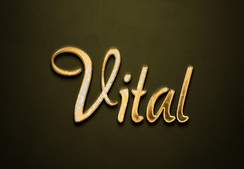Old gold text effect of word Vital with 3D glossy style Mockup.
