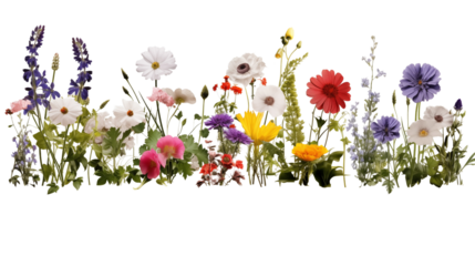 Set of garden flowers transparent background.