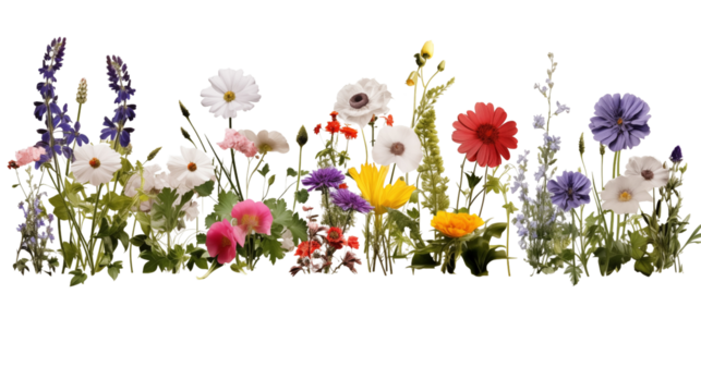 Set of garden flowers transparent background.