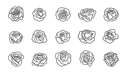 rose outline art vector illustration graphic design set line art coloring book colouring page stained glass valentine's day love flower hand drawn roses bouquet valentine wedding sticker vintage pink