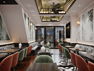 interior of a restaurant, 3d rendering