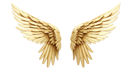 Set of golden wings transparent background.