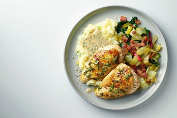 Delectable Dijon-Tarragon Chicken, Brie Mashed Potatoes, and Chard