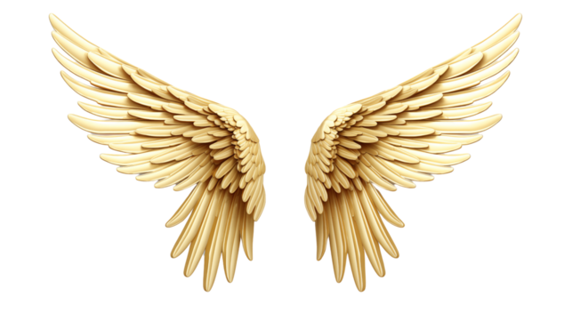 Set of golden wings transparent background.