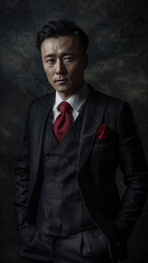 Obraz premium A handsome young man in his working age stands wearing suit and tie,generative ai