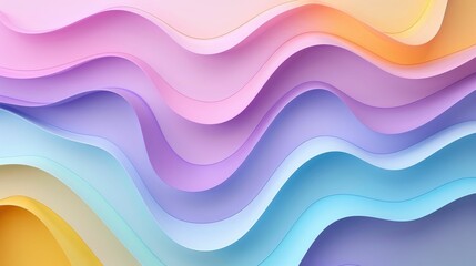 Colorful abstract background with layered wavy pastel shapes. Smooth gradient hues creating a vibrant, flowing visual effect.