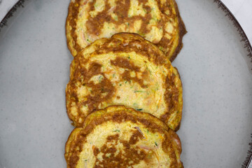 Protein eggs dish. Closeup view of broccoli souffle