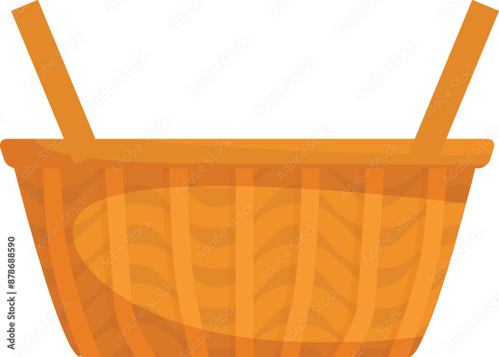 Wall mural Empty wicker basket standing with handles up, isolated on white background