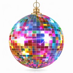 Obraz premium a sparking disco ball clipart, party element, vibrant design, multicolor, isolated on white background