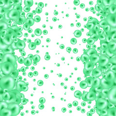 Pearl green balls of different sizes are scattered. Modern beautiful background. 3D illustration, 3D rendering. Eps 10