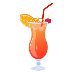 Summer cocktail. Sex on the beach cocktail, summer tropical alcoholic drink. Beach Holidays, summer vacation, party, cafe-bar, recreation concept. Isolated vector Illustration.