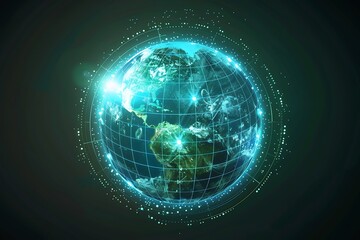 Obraz premium A glowing earth icon with a digital grid, symbolizing the global ecosystem and environment