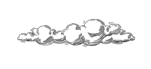Obraz premium Set of clouds in hand drawn vintage retro style isolated on white background. Cartoon design elements. Vector illustration. 