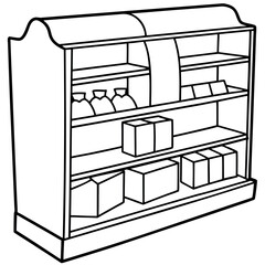 create a colouring book page with grocery racks.