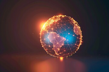 A glowing globe icon with a digital mesh, representing world connectivity and travel