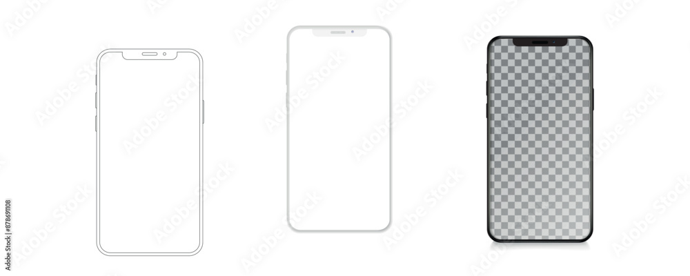 Poster smartphone mockup in clay, outline, flat style screen. mobile phone vector. phone mock up isolated o