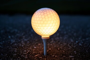 A glowing golf ball on a tee icon, symbolizing leisure and precision sports