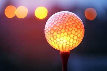 A glowing golf ball on a tee icon, symbolizing leisure and precision sports