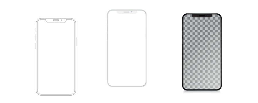 smartphone mockup in clay, outline, flat style screen. mobile phone vector. phone mock up Isolated on White Background. Vector illustration