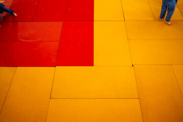 High angle view of empty dojo mat with copy space