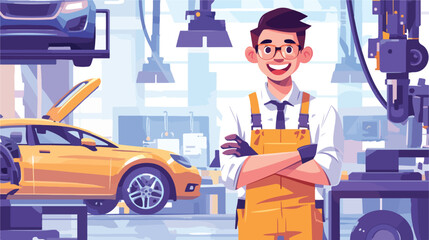 Asian worker of car factory. Happy young engineer at work