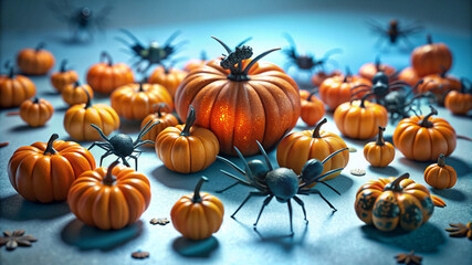 halloween pumpkin with bats and pumpkin